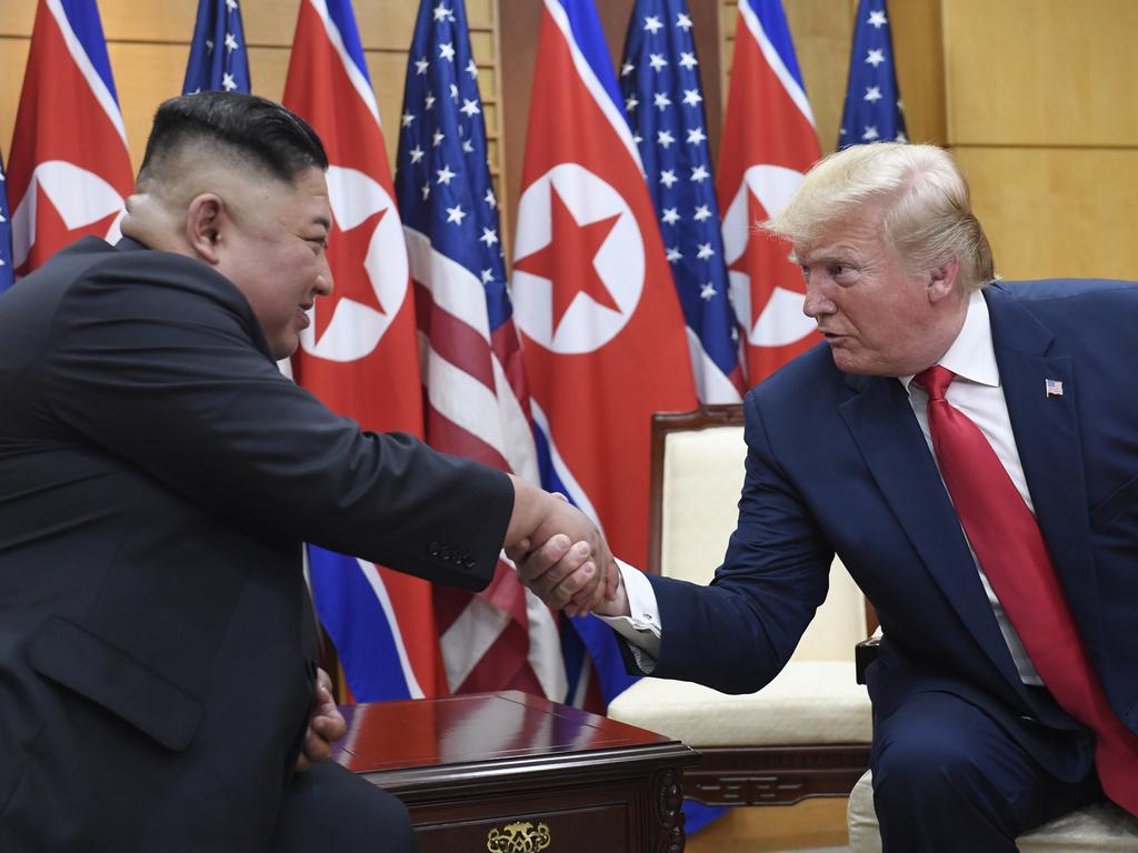 Mr Kim praised Mr Trump as “courageous” for stepping onto North Korean soil. Picture: Susan Walsh/AP