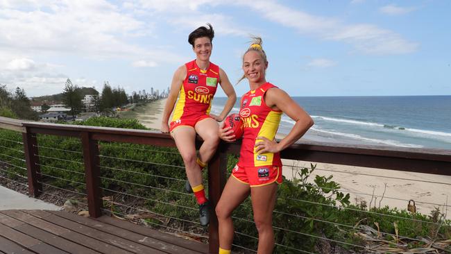 Gold Coast Suns announce their team captains. AFLW co captains Samantha Virgo and Leah Kaslar. Picture Glenn Hampson