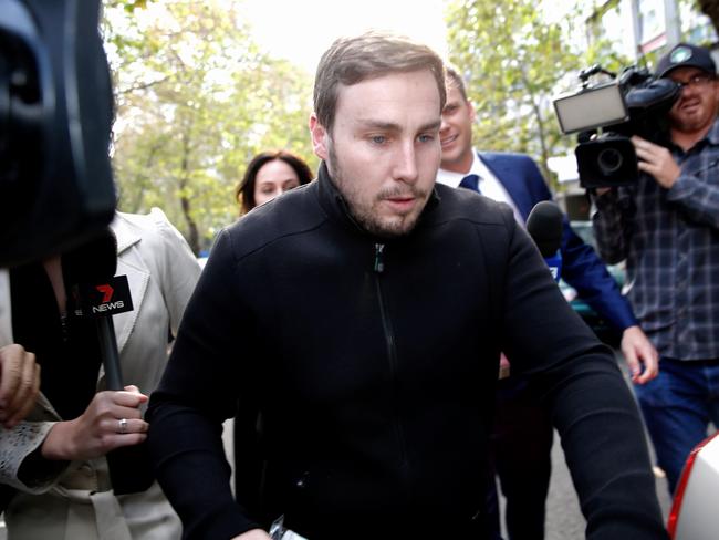 Adam Cranston leaves the Sydney Police Centre in Surry Hills after being released on bail yesterday. Picture: Dylan Robinson