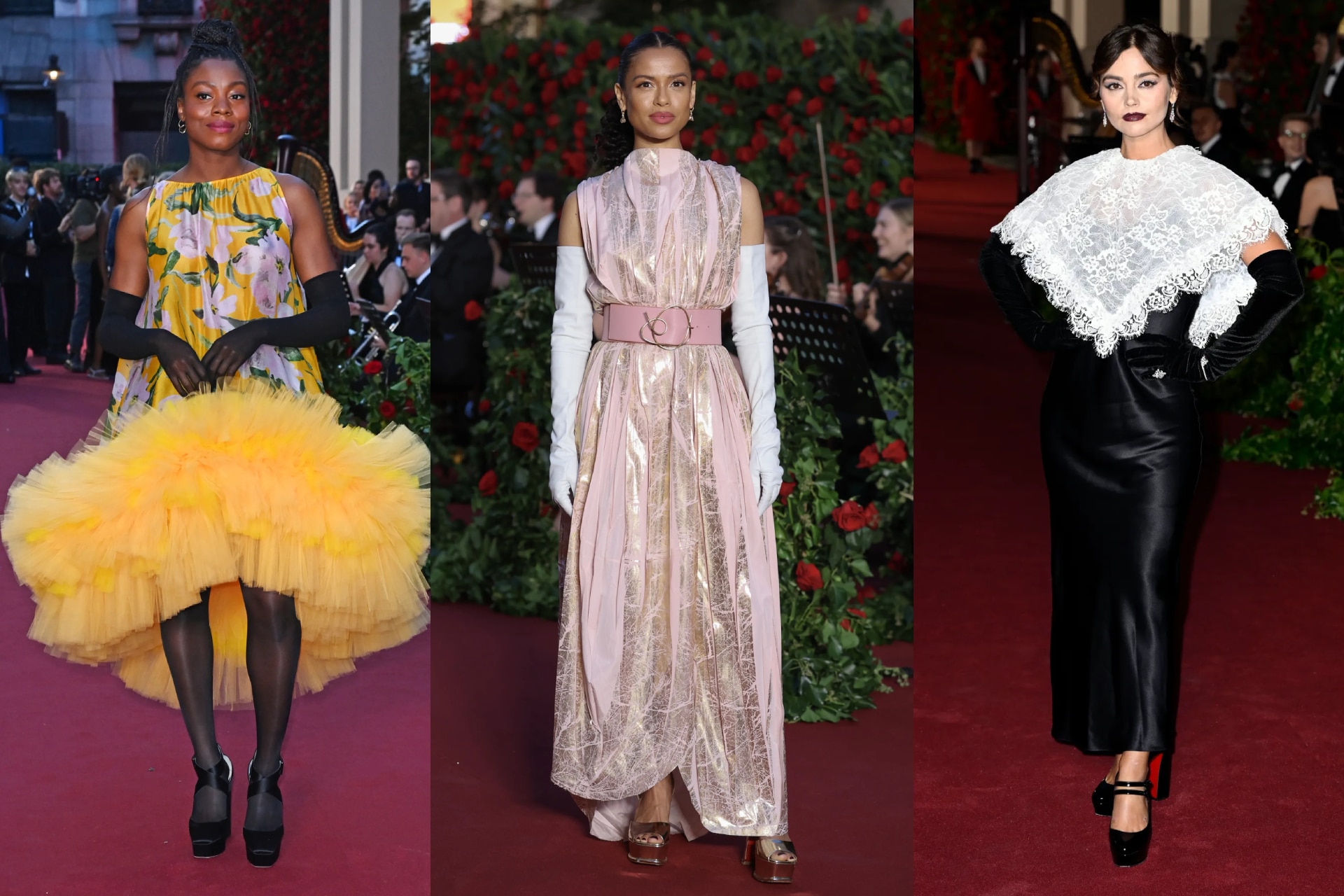 <p><i>Above (L-R): Nia DaCosta in Carolina Herrera, Gugu Mbatha-Raw in Roksanda, Jenna Coleman in Rodarte</i></p><h3><b>Opera gloves</b></h3><p>A nod to the West End influence for the night, and of course the location of the Theatre Royal itself, the opera glove was a popular accessory for Vogue World attendees, including Nia DaCosta, Gugu Mbatha-Raw and Jenna Coleman.</p>