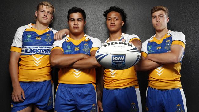 Patrician Brothers Blacktown players (from left) Myles Martin, John Sagaga, Siotame Hansen and Ethan Sanders. Picture: Jonathan Ng