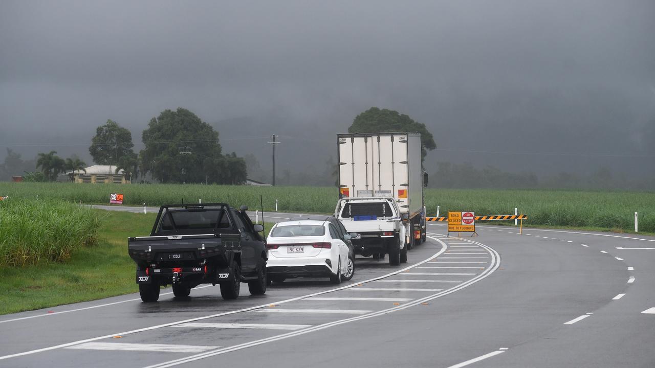 The Bruce Highway closes just north of Ingham as recent rainfall causes the Seymour River to flood. Wednesday, January 29. Picture: Cameron Bates