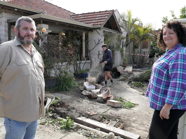 (R) Marianne (0407775567) and Frank Cope of Rosewater had a close call as a car ploughed through their fences and into the front of their neighbourÃs  home, overnight. Night pictures of accident supplied by Marianne Cope. 15 August 2022. Picture Dean Martin