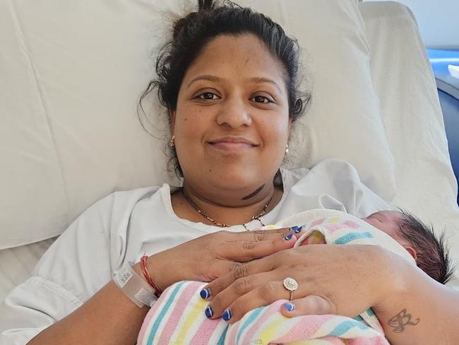 Roshni Lad with her newborn son at St Vincent’s Hospital.