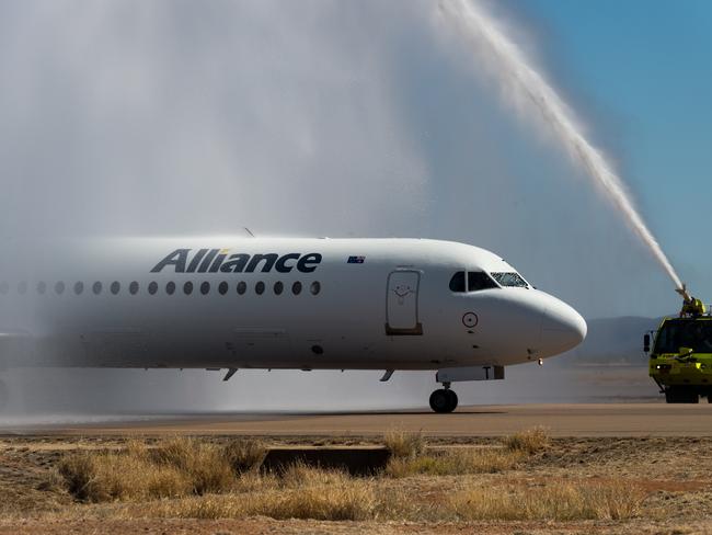 Alliance Airlines are one of a number of companies in discussions with the NTG about the reneweal of their ‘milk run’ Darwin to Alice springs flight contract. Picture: Emma Murray