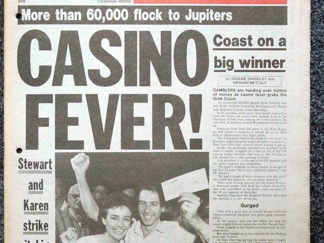 Front page Gold Coast Bulletin Tuesday November 26, 1985 Jupiters Casino