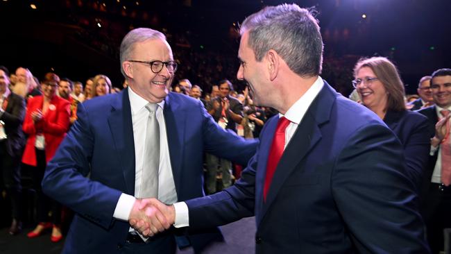 Anthony Albanese and Jim Chalmers in Brisbane on Thursday. Picture: Dan Peled / NCA NewsWire