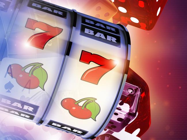 Online Casino Game Play Concept 3D Rendered Banner Illustration with One Handed Slot Machine in Front.