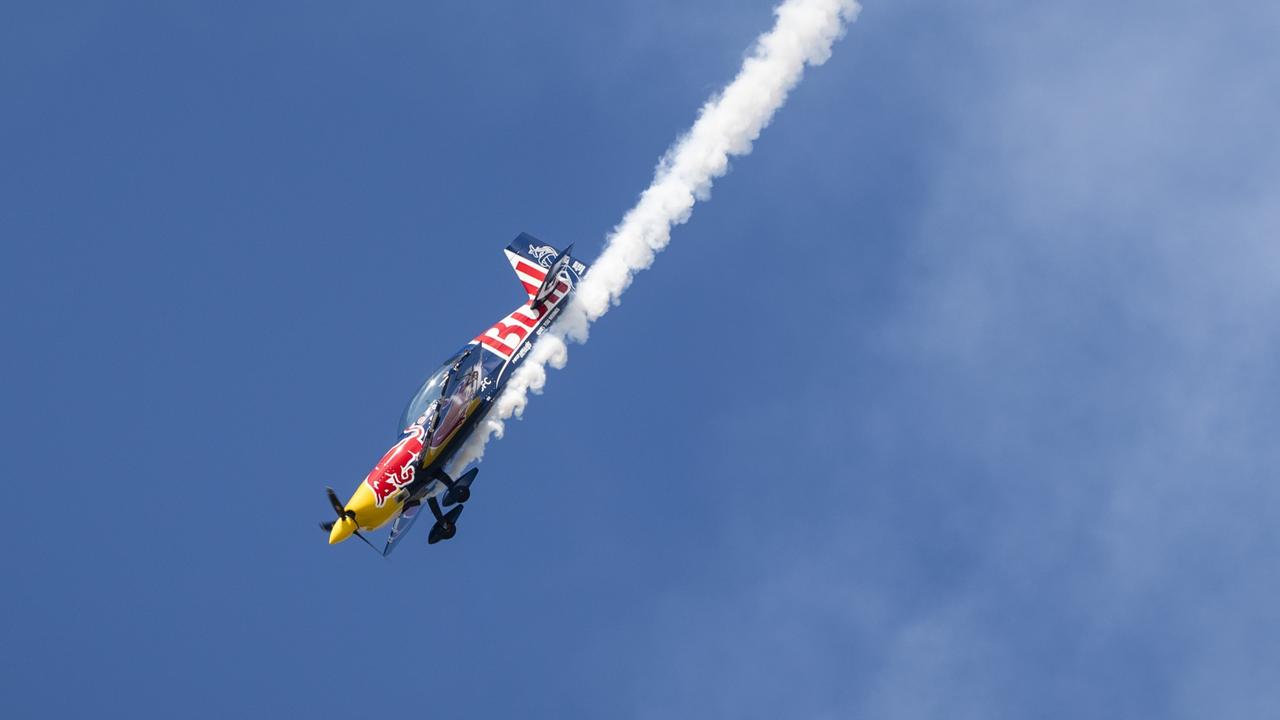 Red Bull pilot Matt Hall in action as V8 Supercars team Red Bull Ampol Racing launch their 2024 livery at Toowoomba Wellcamp Airport, Saturday, February 3, 2024. Picture: Kevin Farmer