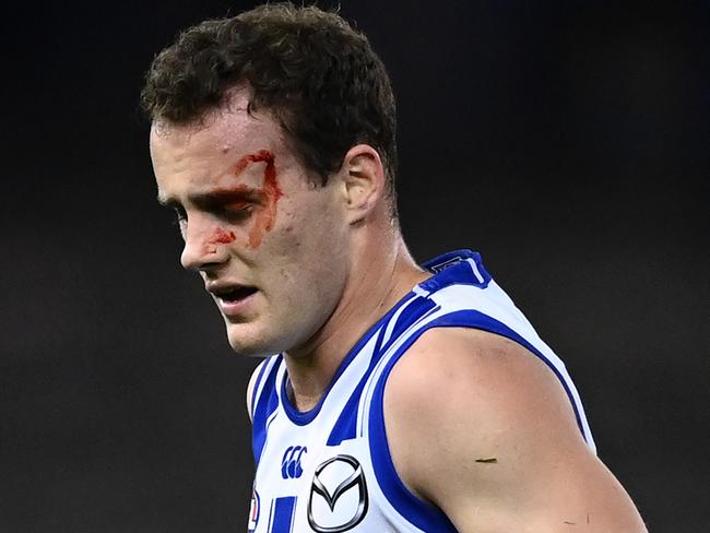 Jack Mahony after Hayden Crozier’s tackle. Picture: Getty Images