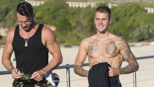 Carl Lentz and Justin Bieber in Sydney. Picture: supplied.