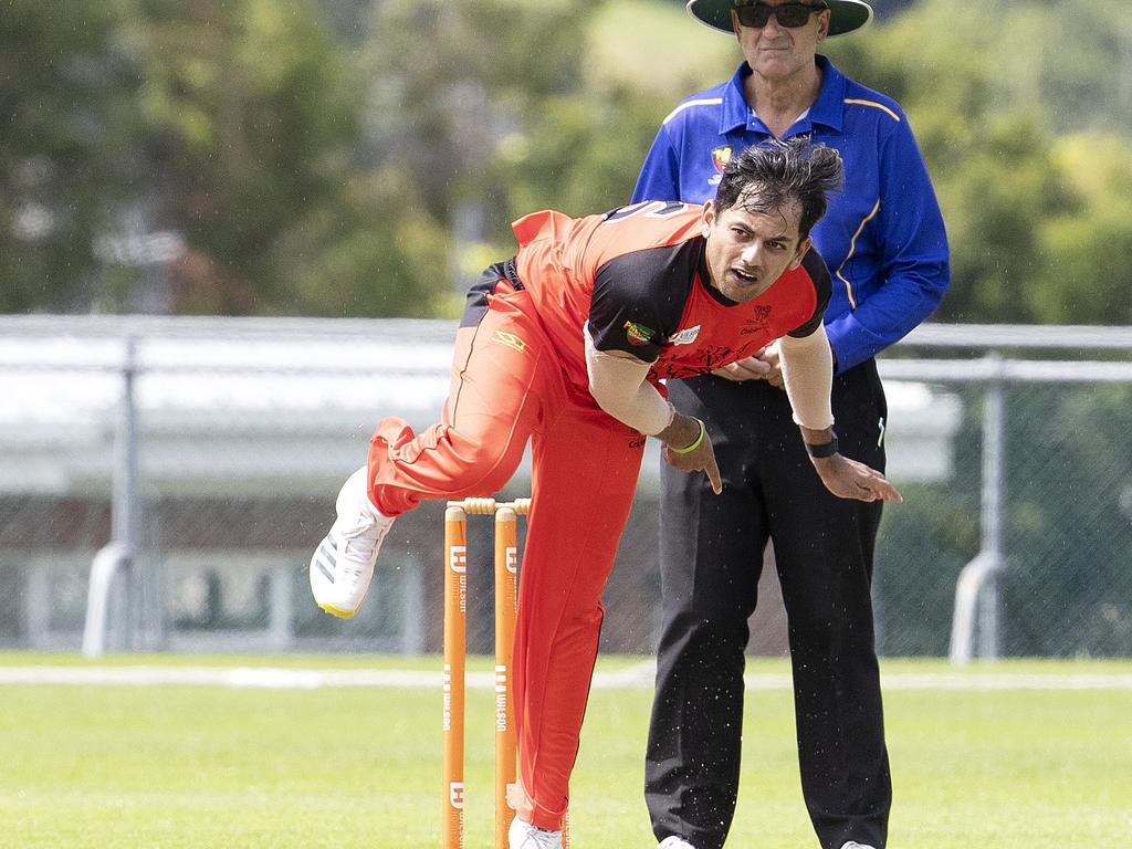 CTPL Cricket, University Param Uppal bowls against North Hobart at Sandy Bay. Picture: Chris Kidd