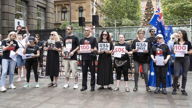 Protesters drew attention to the hostages taken by Hamas. Picture: NewsWire/ Monique Harmer