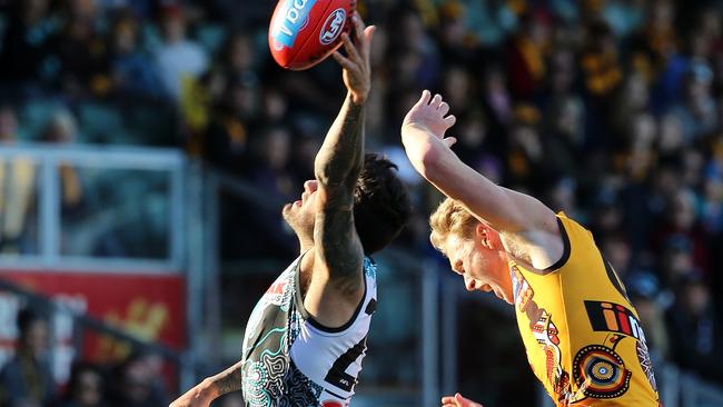 Port Adelaide forward Chad Wingard remains an enigma that delights and frustrates all at the same time, as Power fans noted in Saturday’s three-point loss to Hawthorn at Launceston. Picture: Chris Kidd