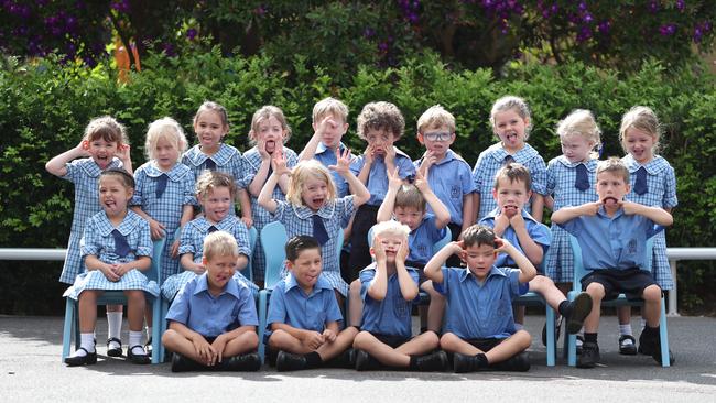 Silly faces from Kinder Blue at St John the Baptist Woy Woy. Picture: Sue Graham