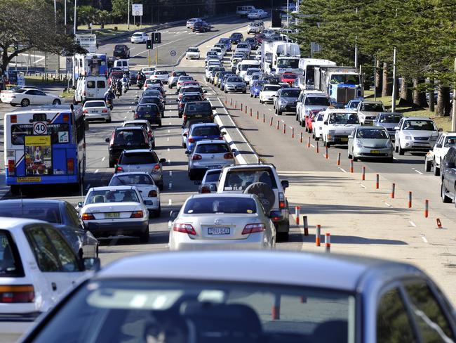 Morning peak hour traffic on The Spit Bridge towards Mosman.