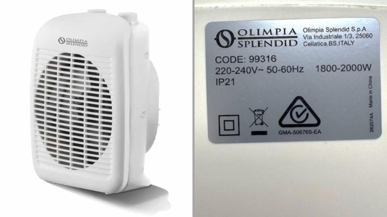 The affected Caldo Relax fan has the code number 99316, seen on the device’s sticker. Picture: Supplied