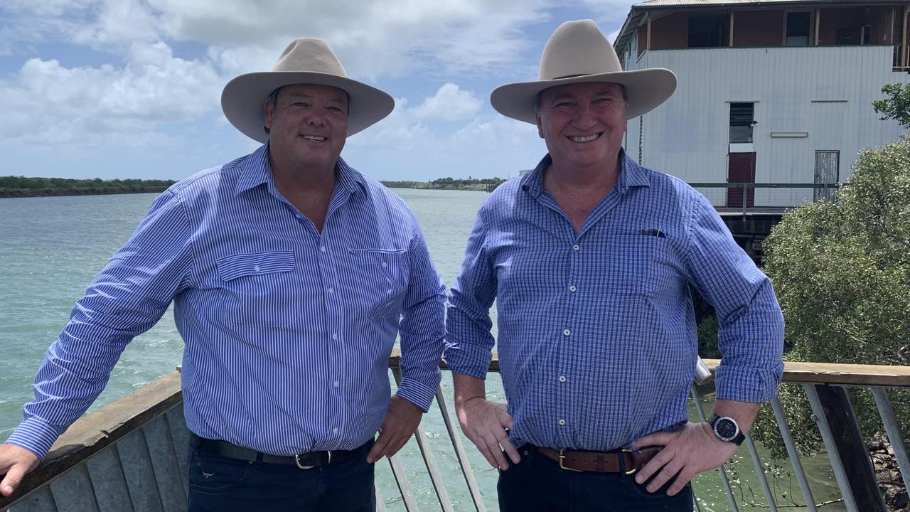 Dawson LNP candidate Andrew Willcox and Deputy Prime Minister Barnaby Joyce at the Pioneer River in Mackay this week. Picture: Contributed
