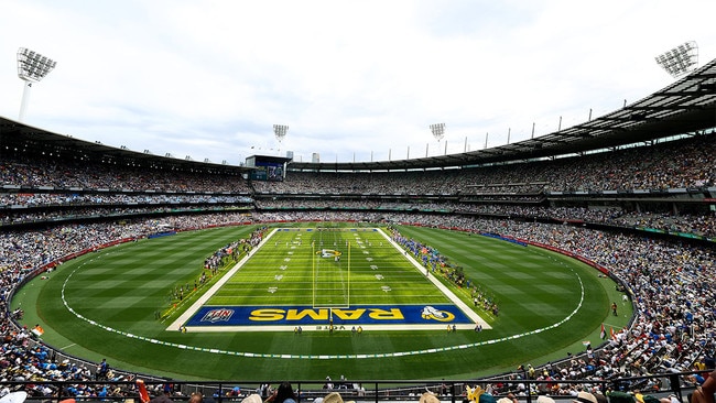 An artist's rendition of how an NFL game may look when the MCG hosts its maiden Australian fixture in 2026. Picture: CV Media