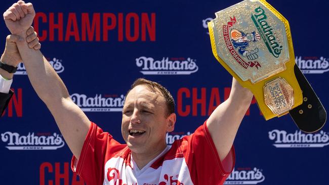 Joey Chestnut is the GOAT. Photo by Yuki IWAMURA / AFP