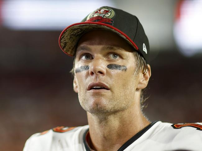 TAMPA, FLORIDA - NOVEMBER 06:Tom Brady #12 of the Tampa Bay Buccaneers looks on in the fourth quarter of game against the Los Angeles Rams at Raymond James Stadium on November 06, 2022 in Tampa, Florida. (Photo by Mike Ehrmann/Getty Images)