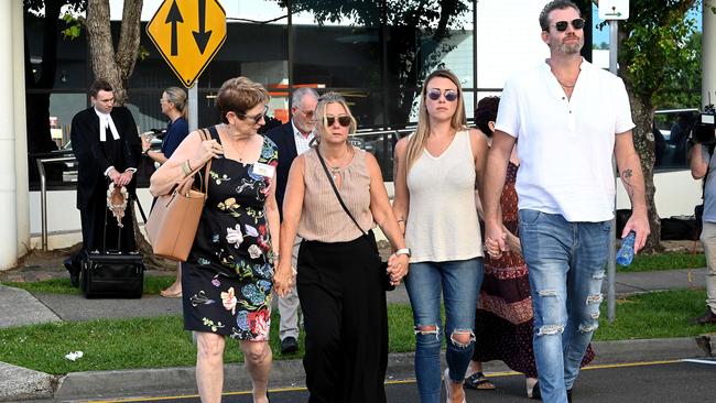 Family and friends of the victims of the crash leave Maroochydore Court House. Picture: NewsWire / John Gass