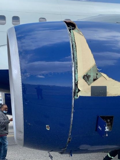 The plane after touching back down in Salt Lake City. Image: Twitter/@brian_schnee