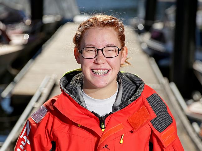 Lauren Gallaway, 17, a Yr 12 student at Asquith Girls High School, is about to set off on the Sydney to Gold Coast Yacht race aboard 'Local Hero', on Saturday. She will be the youngest person racing. Picture: Troy Snook