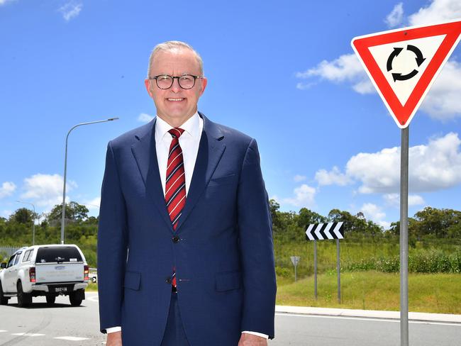 Australian Prime Minister Anthony Albanese is on Noosa road beside the Bruce Hwy. Picture: John Gass