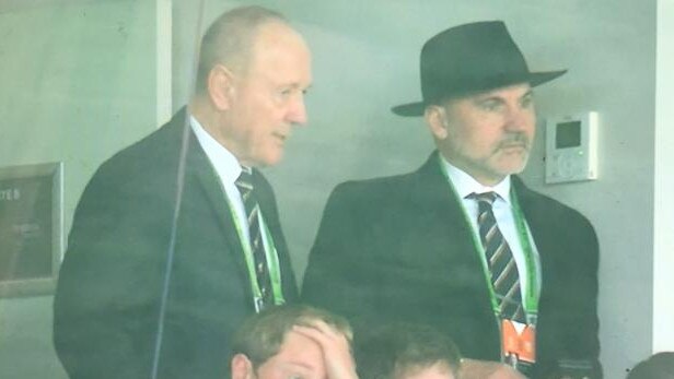 Tim Sheens and Lee Hagipantelis look on Leichhardt Oval. Pic: Fox League