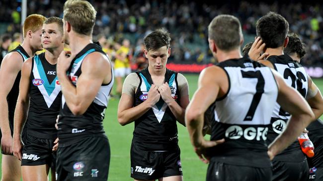 Zak Butters of Port Adelaide after their loss in the Round 4 against an undermanned Richmond. Picture: AAP Image/Sam Wundke