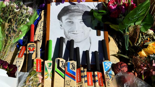 Tributes left to Phillip Hughes at the Adelaide Oval before the first Test between Australia and India in December 2014.