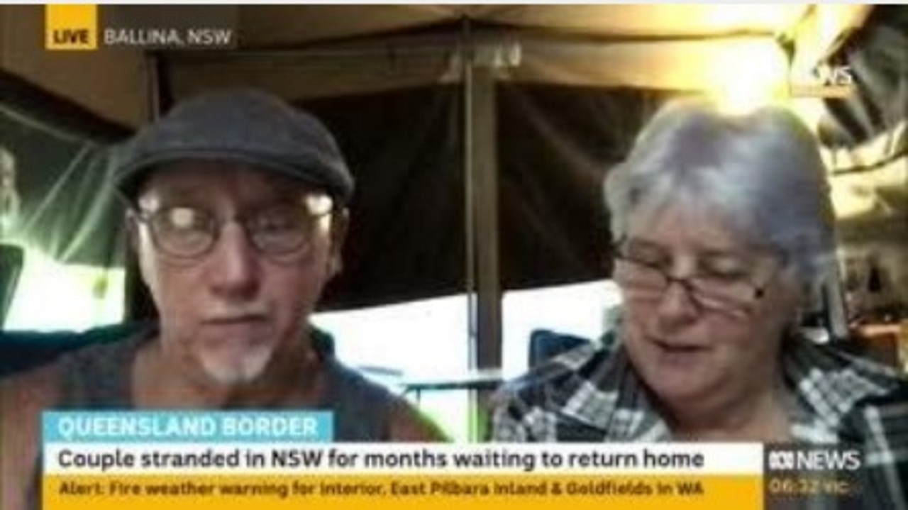 John and Heather Piper have been stuck at the NSW border since the beginning of August. Picture: ABC News