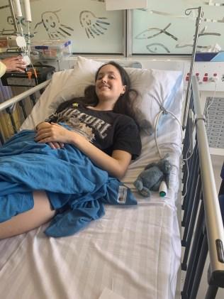 Olivia in hospital shortly after her leukaemia diagnosis. Picture: Supplied