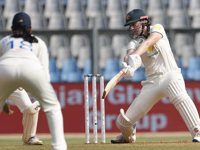 Tahlia McGrath made a rearguard fifty for the Aussies. Picture: Pankaj Nangia/Getty Images