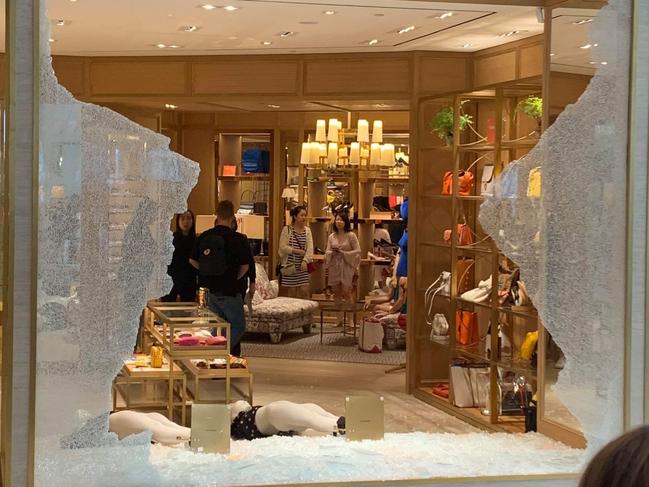 Tory Burch window explodes at Bondi Junction on christmas eve Picture: Daily Telegraph