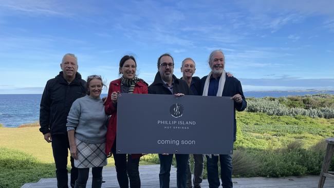 Mark Vogt, Jodie Vogt, Jordan Crungale, Martin Pakula, Charles Davidson and Bharat Mitra at the Phillip Island Hot Springs site.