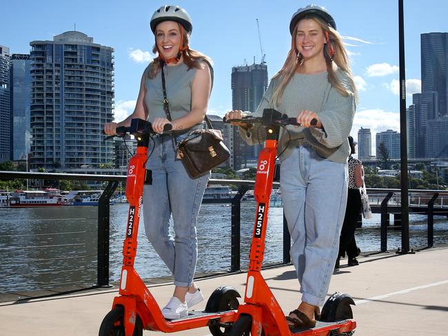 L to R, Renee Kelly and Belinda Sobin both from Shellharbour, electric scooter accident data, Riverwalk New Farm, on Monday, 31st May, 2021 - Photo Steve Pohlner