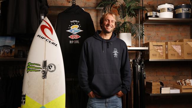 Surfer Owen Wright at the first day of trade in the new location. Red Herring Hobart is now in a new location. Picture: Nikki Davis-Jones