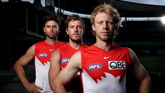 Callum Mills joins Luke Parker and Dane Rampe as co-captains of the Sydney Swans for season 2022. Photo by Phil Hillyard