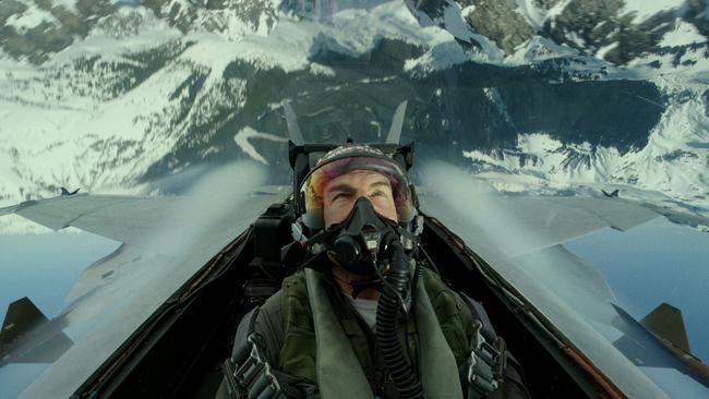 Tom Cruise, flying inverted in an F-18 in Top Gun: Maverick. Picture: Paramount