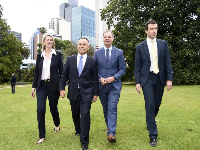 MELBOURNE, AUSTRALIA - NewsWire Photos DECEMBER 08, 2022: New Victorian Opposition leader John Pesutto at Parliament House in Melbourne with new Deputy David Southwick, Georgie Crozier and Matthew Bach. Picture: NCA NewsWire / Andrew Henshaw