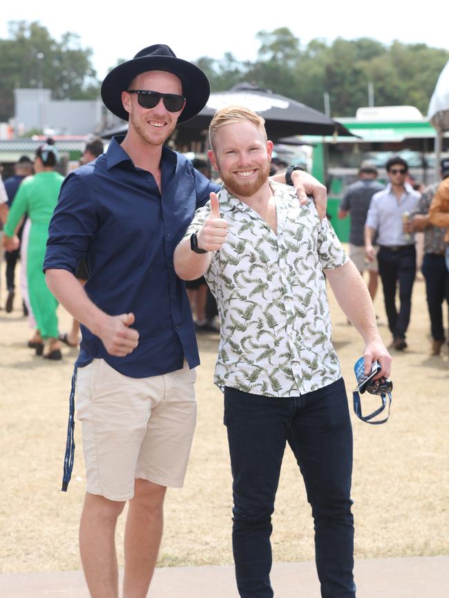 Having a ball at The Great Northern Darwin Cup at Fannie Bay Turf Club Jack Beare and Robert McConnell. Picture: Glenn Campbell