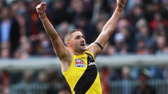 Shaun Grigg celebrates a big goal in the 2017 Grand Final. Picture: Phil Hillyard