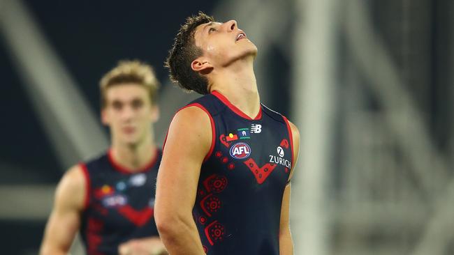 Sam Weideman rues a missed shot at goal against Adelaide. Picture: Getty Images