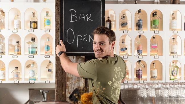 Miami Marketta venue manager Carrington Collier reminds patrons they can still get a well-deserved drink during the strange times we’re all living through. Picture: Lawrence Pinder