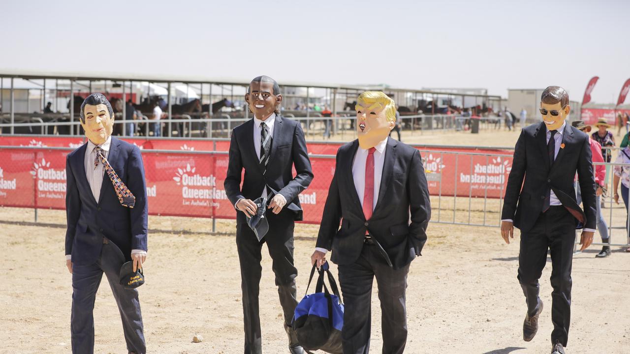 The international men of mystery arrive at this year’s Birdsville Races. Picture: Salty Dingo