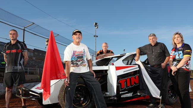 Driver Shaun Davoodi, driver Alan Day, track steward Wayne Baines and Lance Wilson and driver Ash Dawes. Picture: Jonathan Ng