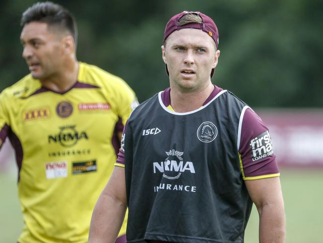 Broncos debutant Jake Turpin (right) impressed at the team’s final session. Picture: AAP