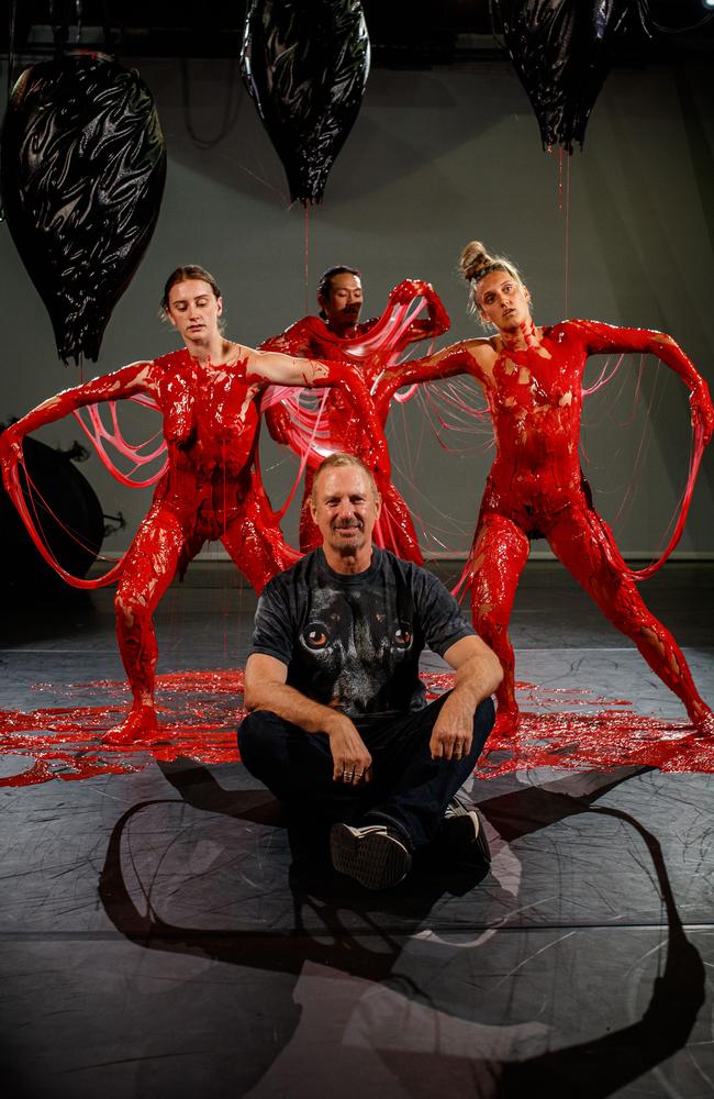 Australian Dance Theatre artistic director Garry Stewart with dancers Ally Clarke, James Vu Anh Pham and Darci O’Rourke in Supernature. Picture: Matt Turner.